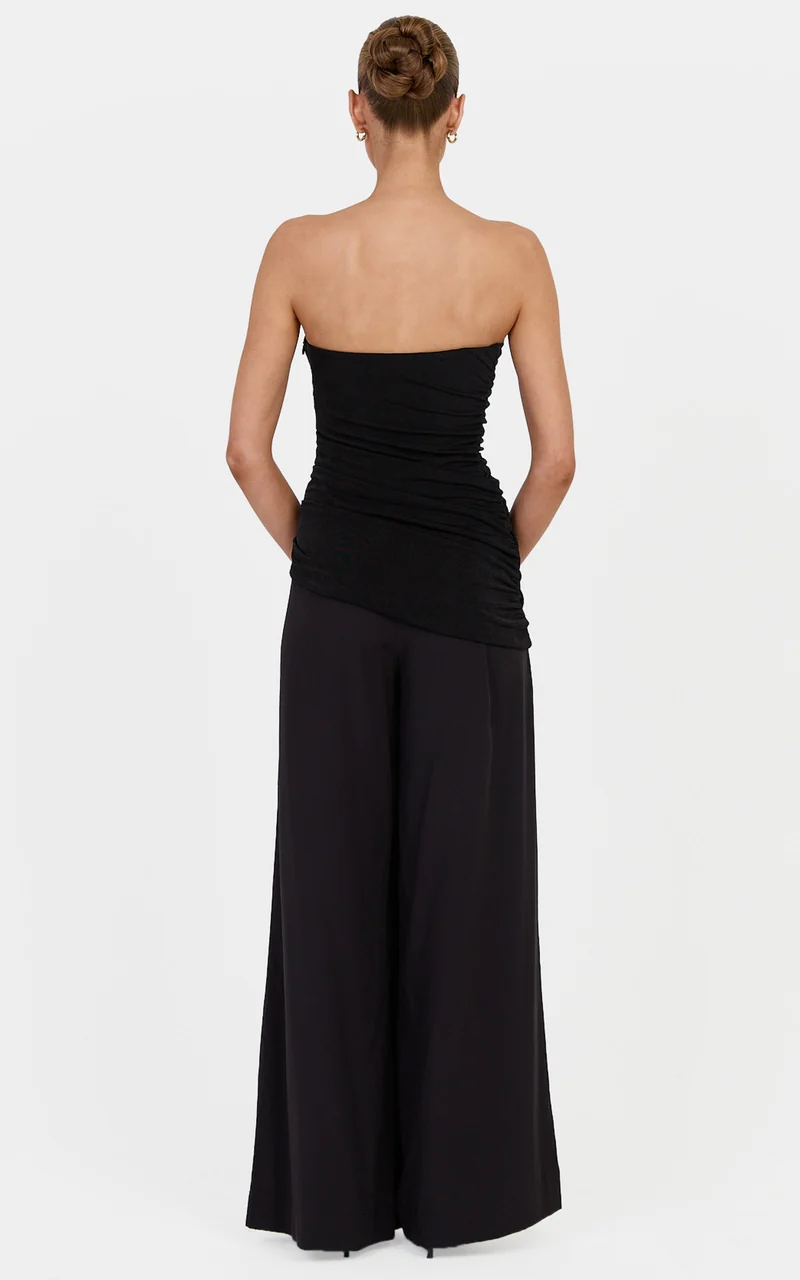 Margaret Top - Jersey Asymmetrical Hem Strapless Top in Black