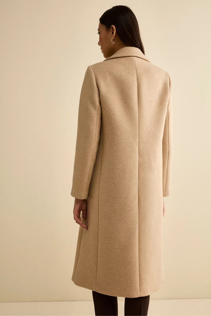 Cappotto Doppiopetto Foderato Lungo in Misto Lana - PANNA