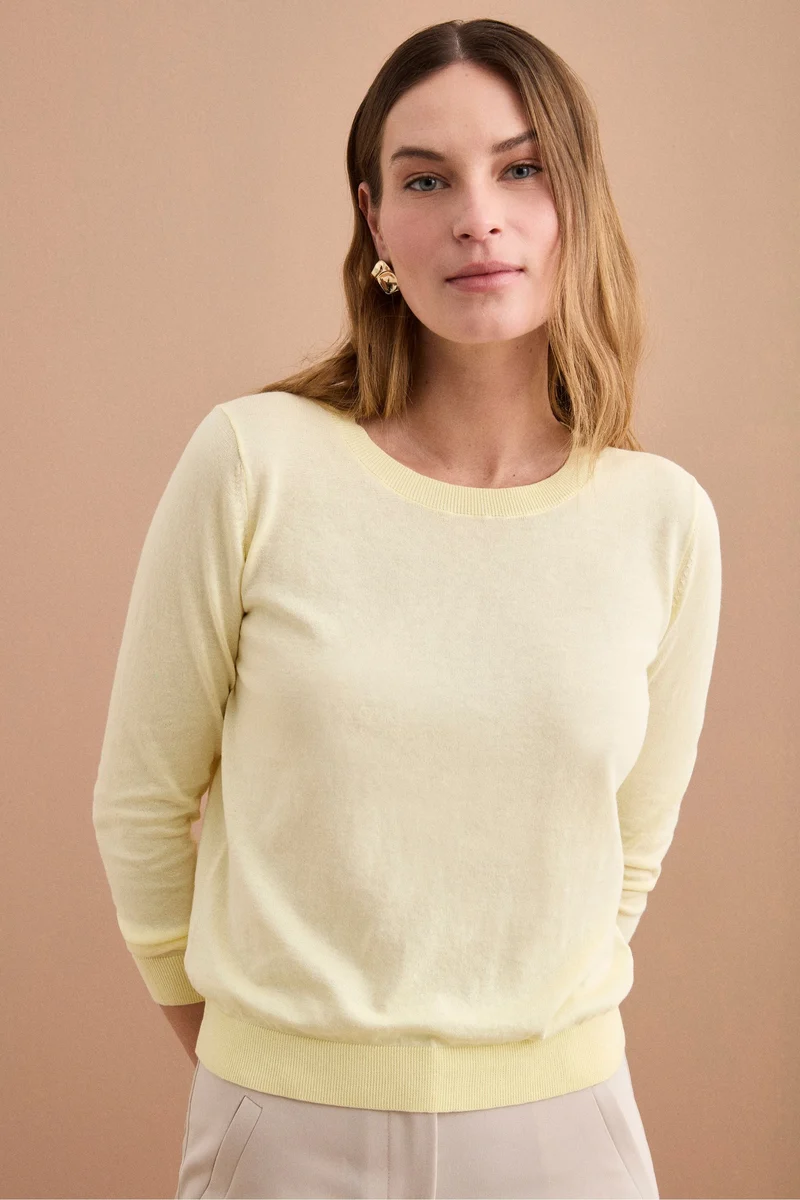 Maglia Girocollo Boxy in Cotone - BURRO