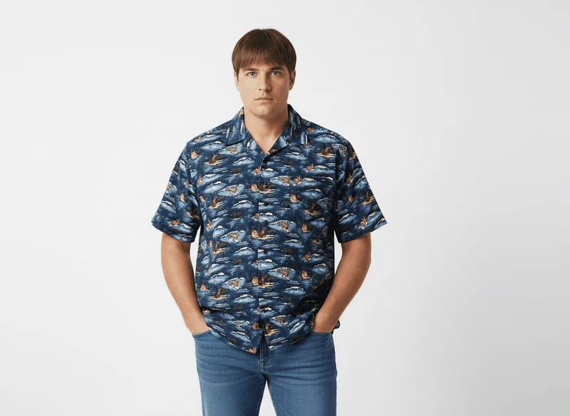 Kamro Hawaiihemd Herren Übergröße 4XL-10XL - kurzarm, bedruckt blau