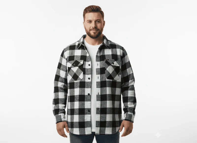 Kamro Holzfällerhemd Herren Übergröße 4XL-10XL Schwarz-Weiß Brusttaschen