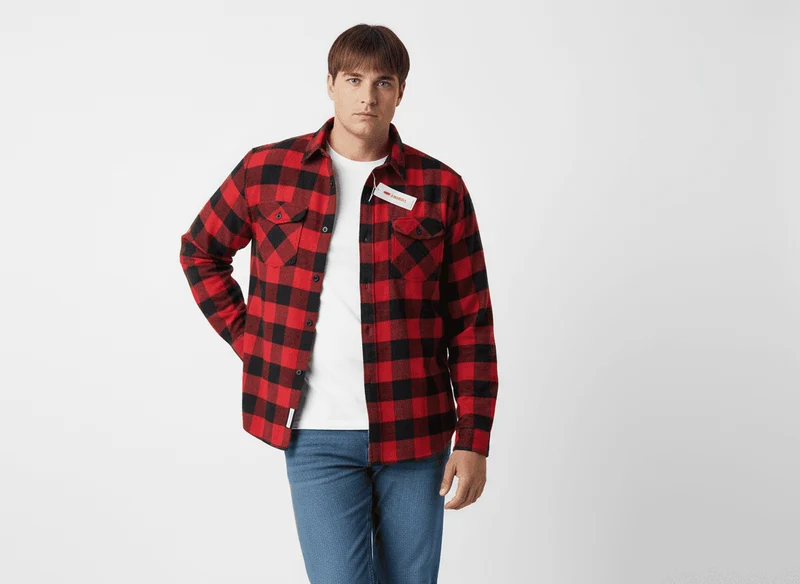 Kamro Holzfällerhemd Herren Übergröße 4XL-10XL Rot/Schwarz langarm