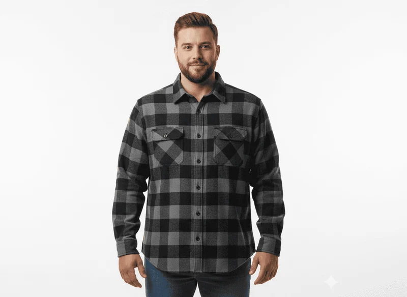 Kamro Holzfällerhemd Herren Übergröße 4XL-10XL Schwarz-Grau Karo