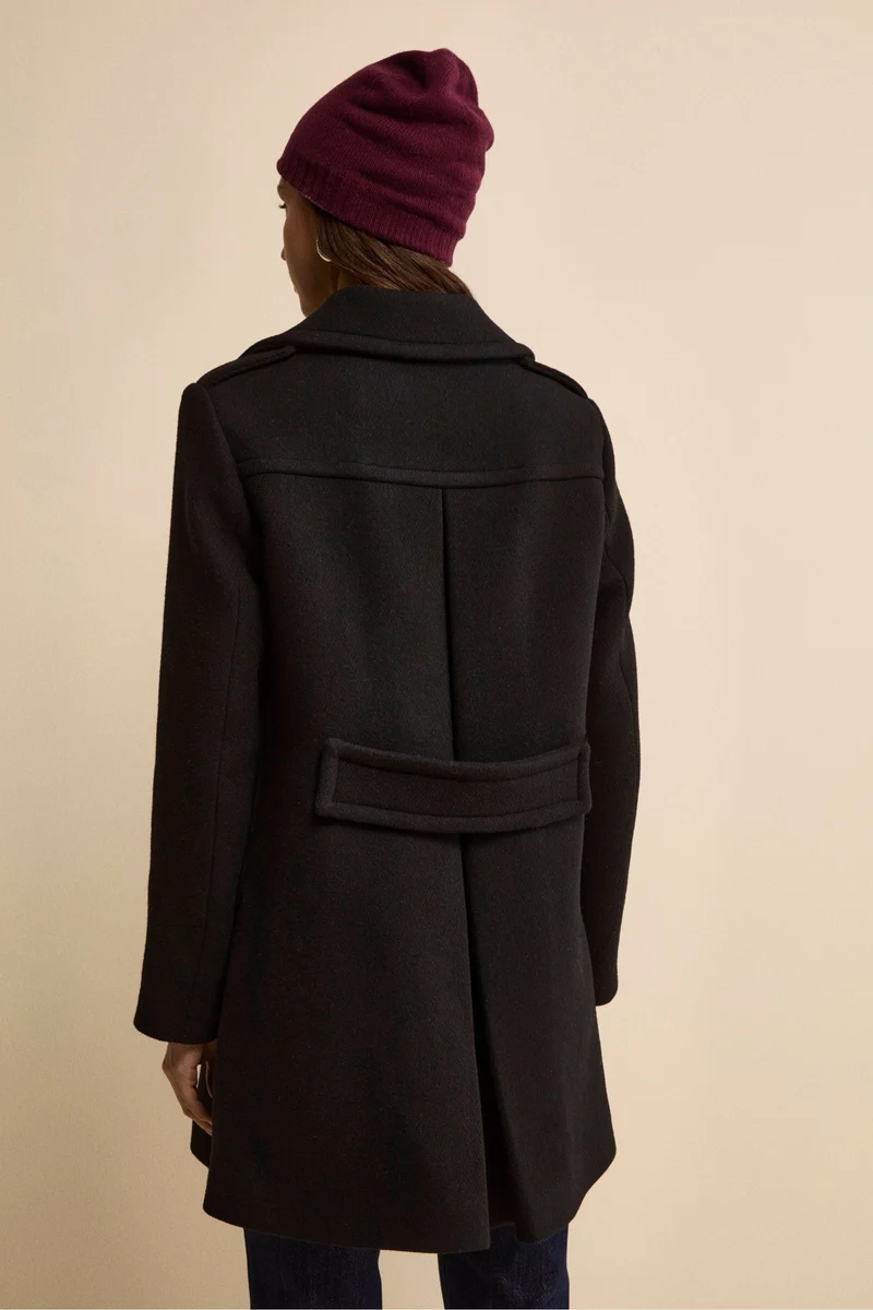 Cappotto Midi Doppiopetto in Lana Vergine con Martingala - NERO