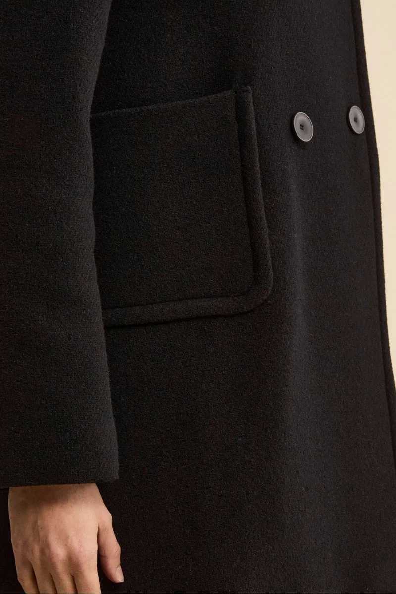 Cappotto Midi Doppiopetto in Lana Vergine con Martingala - NERO