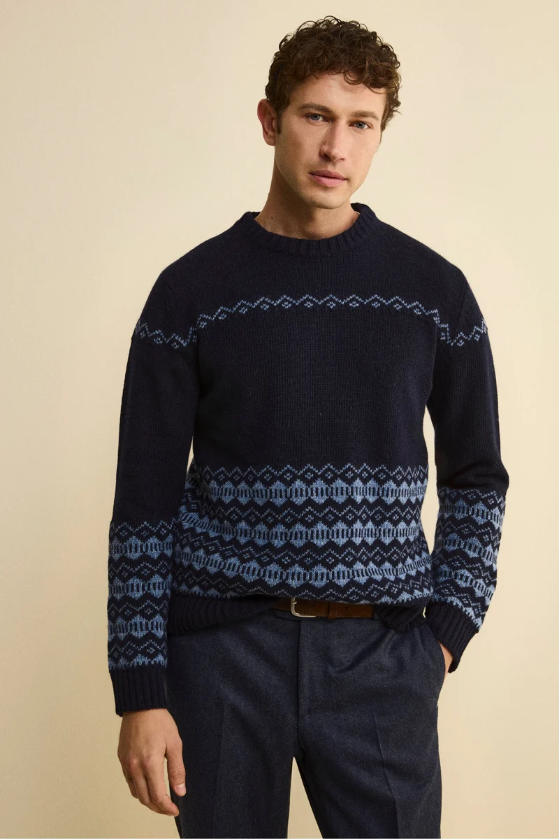 Maglione Girocollo Norvegese in Misto Lana - BLU/AZZURRO