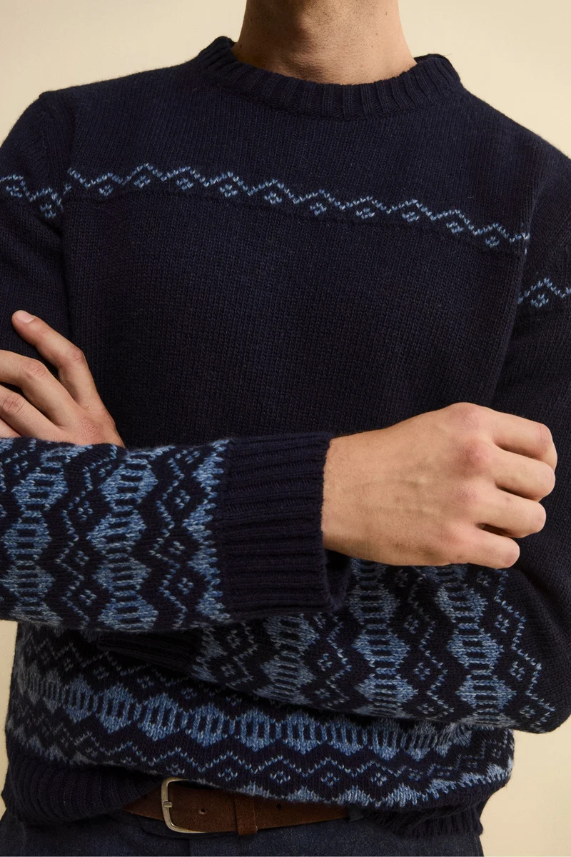 Maglione Girocollo Norvegese in Misto Lana - BLU/AZZURRO