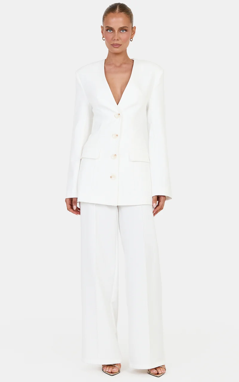 Victoria Blazer - Collarless Blazer in Off White