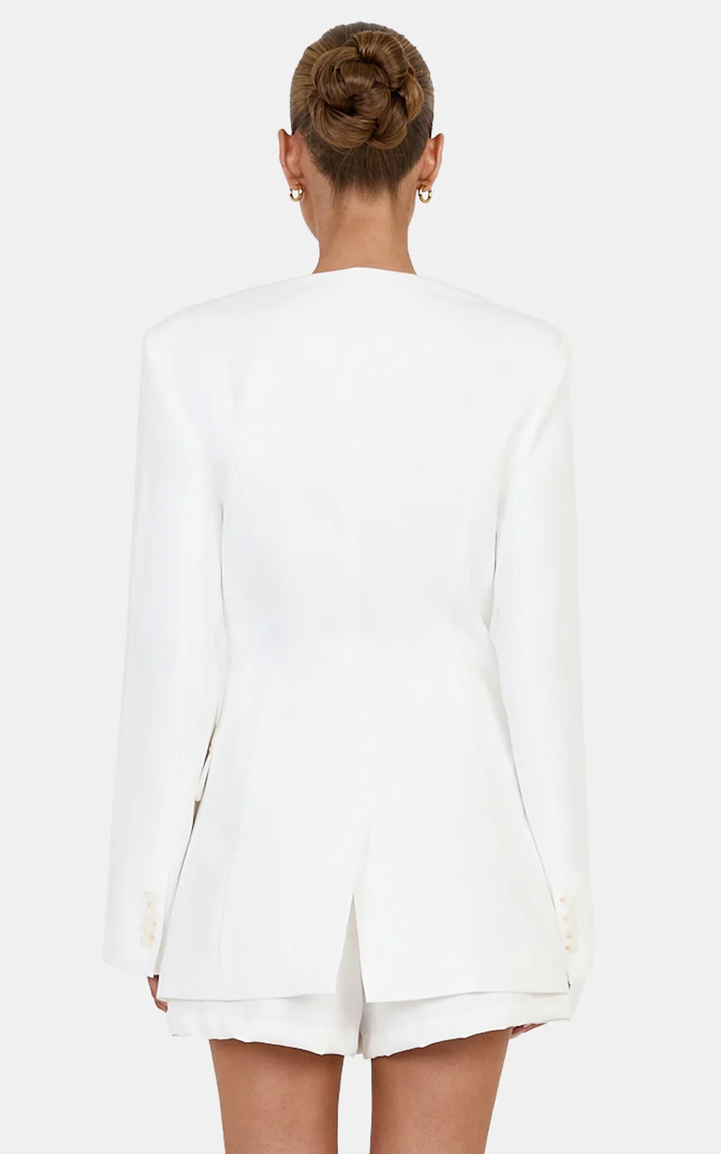 Victoria Blazer - Collarless Blazer in Off White