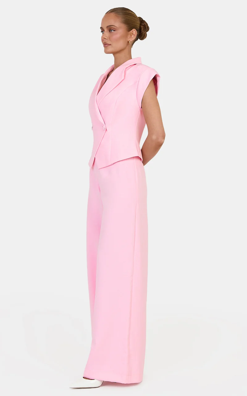 Poppy Top - Cap Sleeve Double Breasted Vest Top in Baby Pink