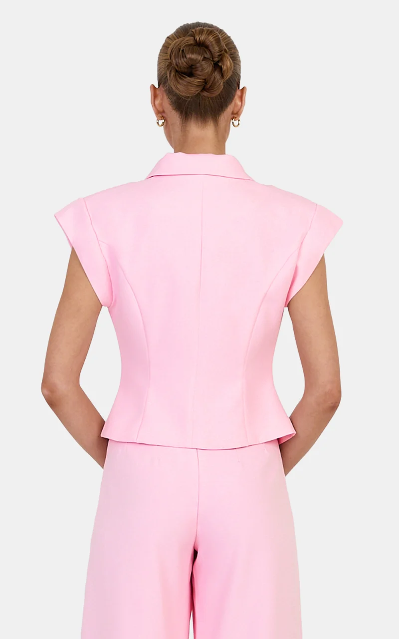 Poppy Top - Cap Sleeve Double Breasted Vest Top in Baby Pink