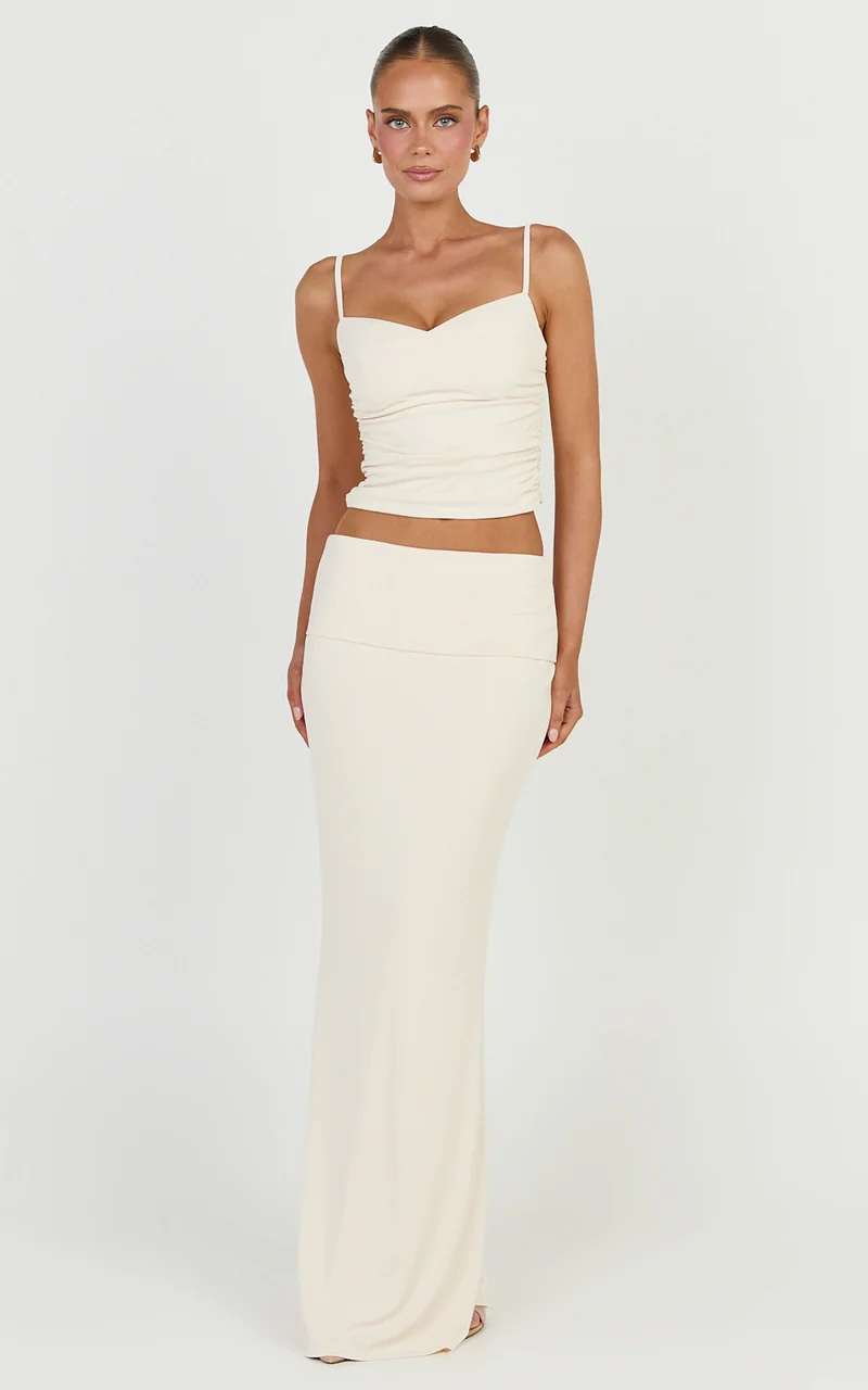 Kaila Top - Ruched Strappy Cami Top in Ivory
