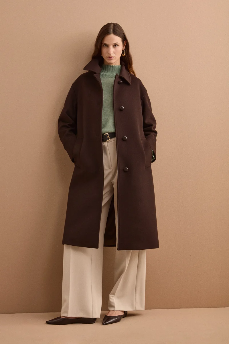 Cappotto Lungo in Lana e Cashmere con Collo a Camicia - T.MORO