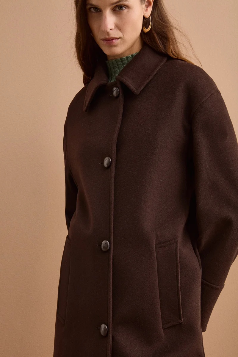 Cappotto Lungo in Lana e Cashmere con Collo a Camicia - T.MORO