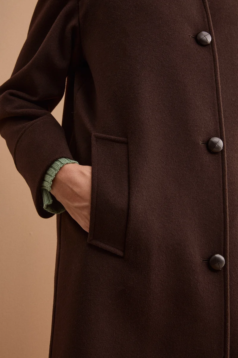 Cappotto Lungo in Lana e Cashmere con Collo a Camicia - T.MORO