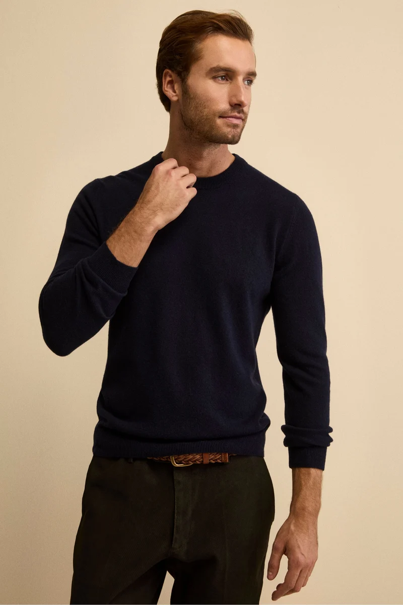 Maglia girocollo in lana - BLU NOTTE