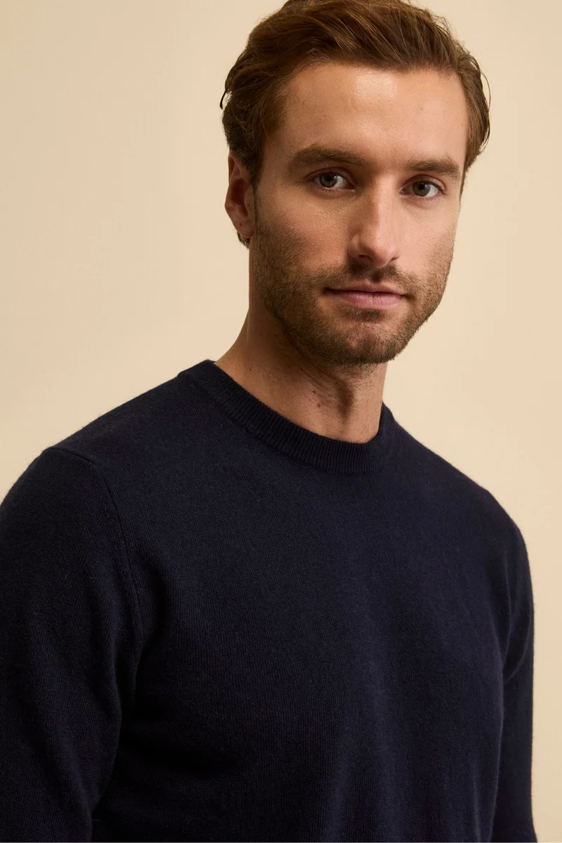 Maglia girocollo in lana - BLU NOTTE