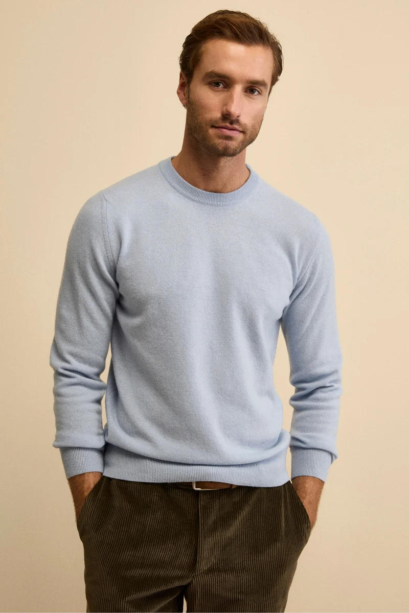 Maglia girocollo in lana - AZZURRO