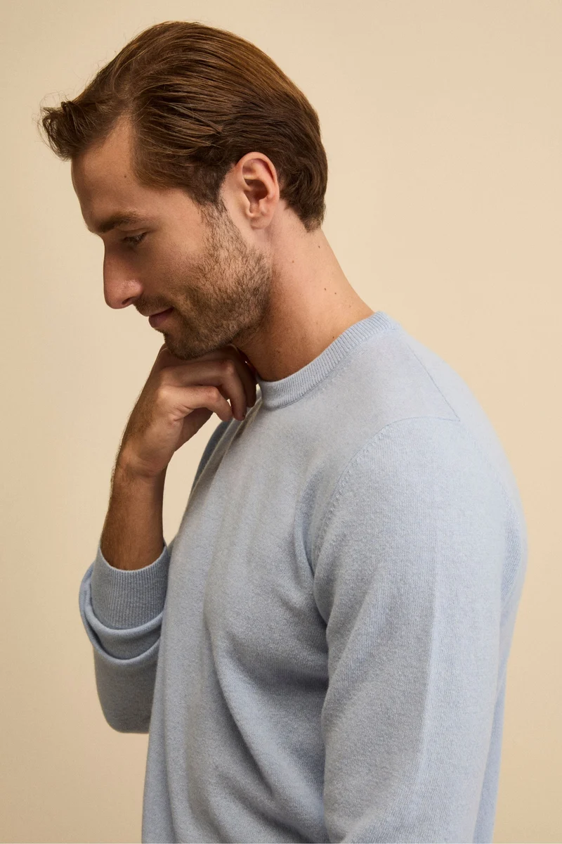 Maglia girocollo in lana - AZZURRO