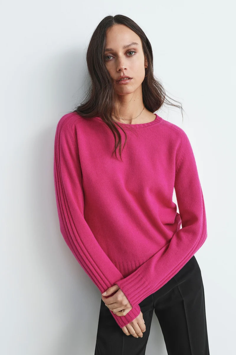Maglia in lana e cashmere con scollo a barca - CICLAMINO