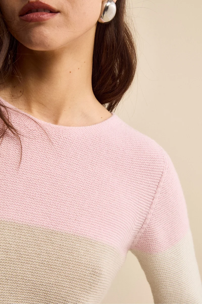 Girocollo Links a Righe in Lana e Cashmere - BEIGE/ROSSO