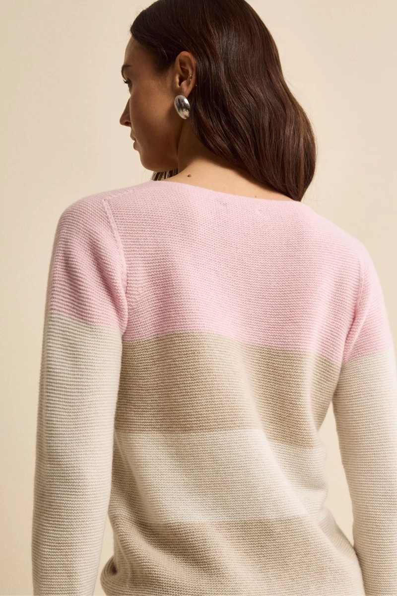 Girocollo Links a Righe in Lana e Cashmere - BEIGE/ROSSO