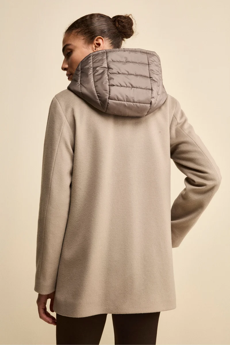 Cappotto Midi in Lana e Cashmere con Zip e Cappuccio - NOCCIOLA