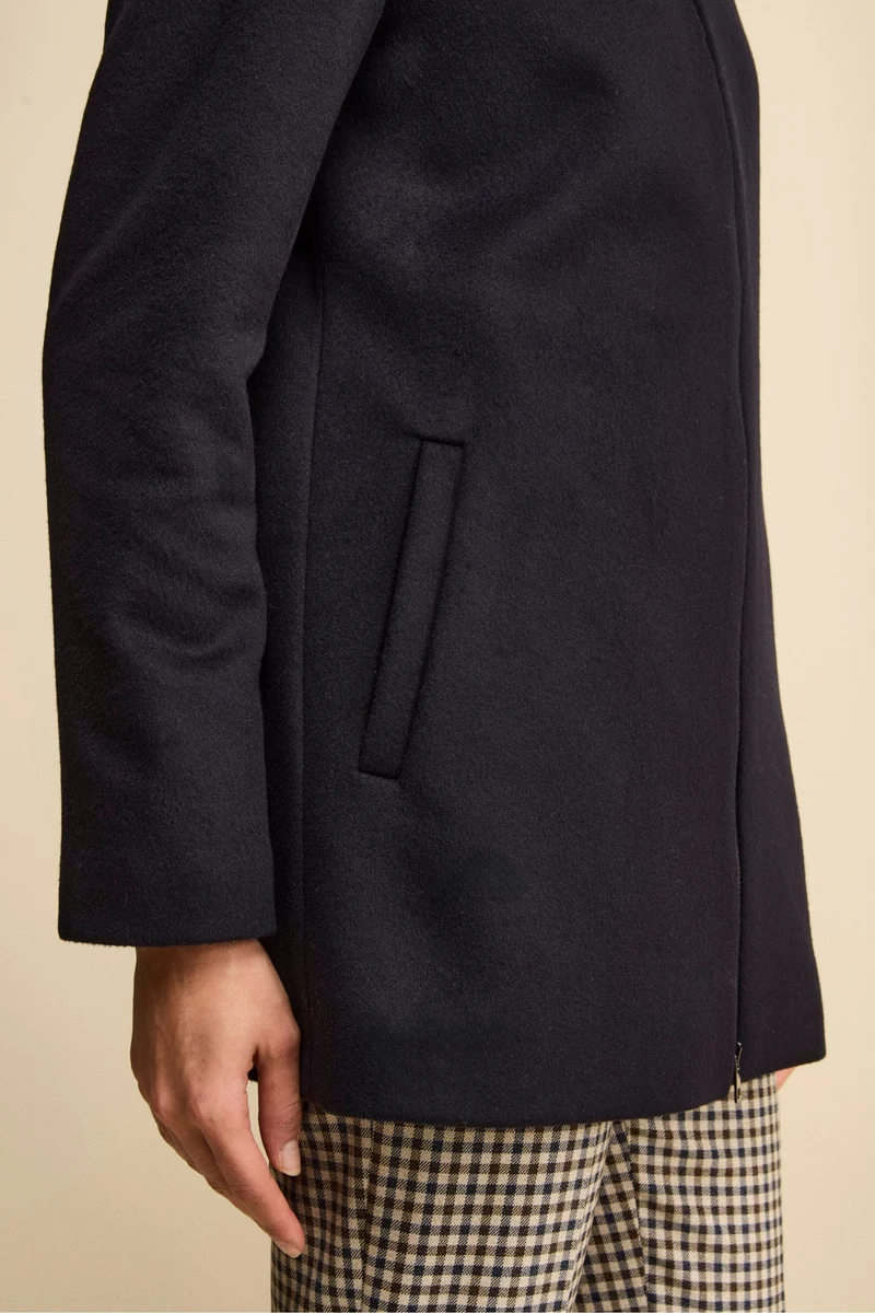 Cappotto Midi in Lana e Cashmere con Zip e Cappuccio - BLU