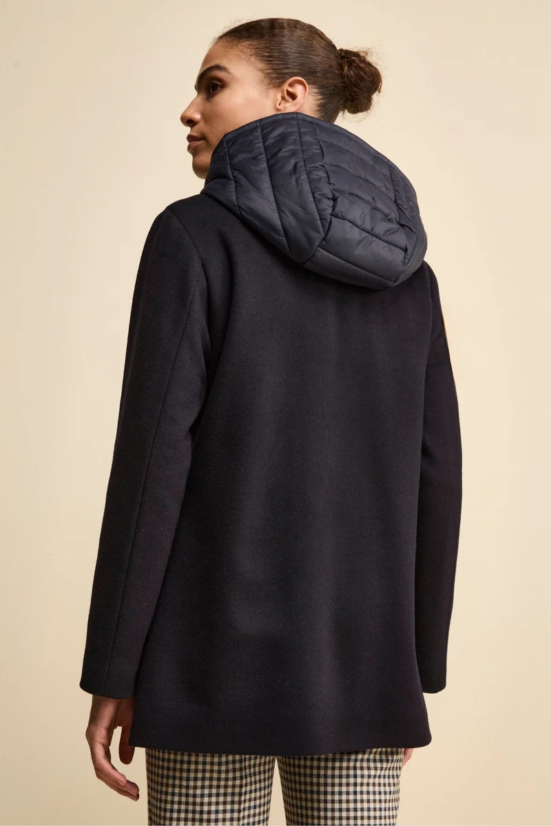 Cappotto Midi in Lana e Cashmere con Zip e Cappuccio - BLU