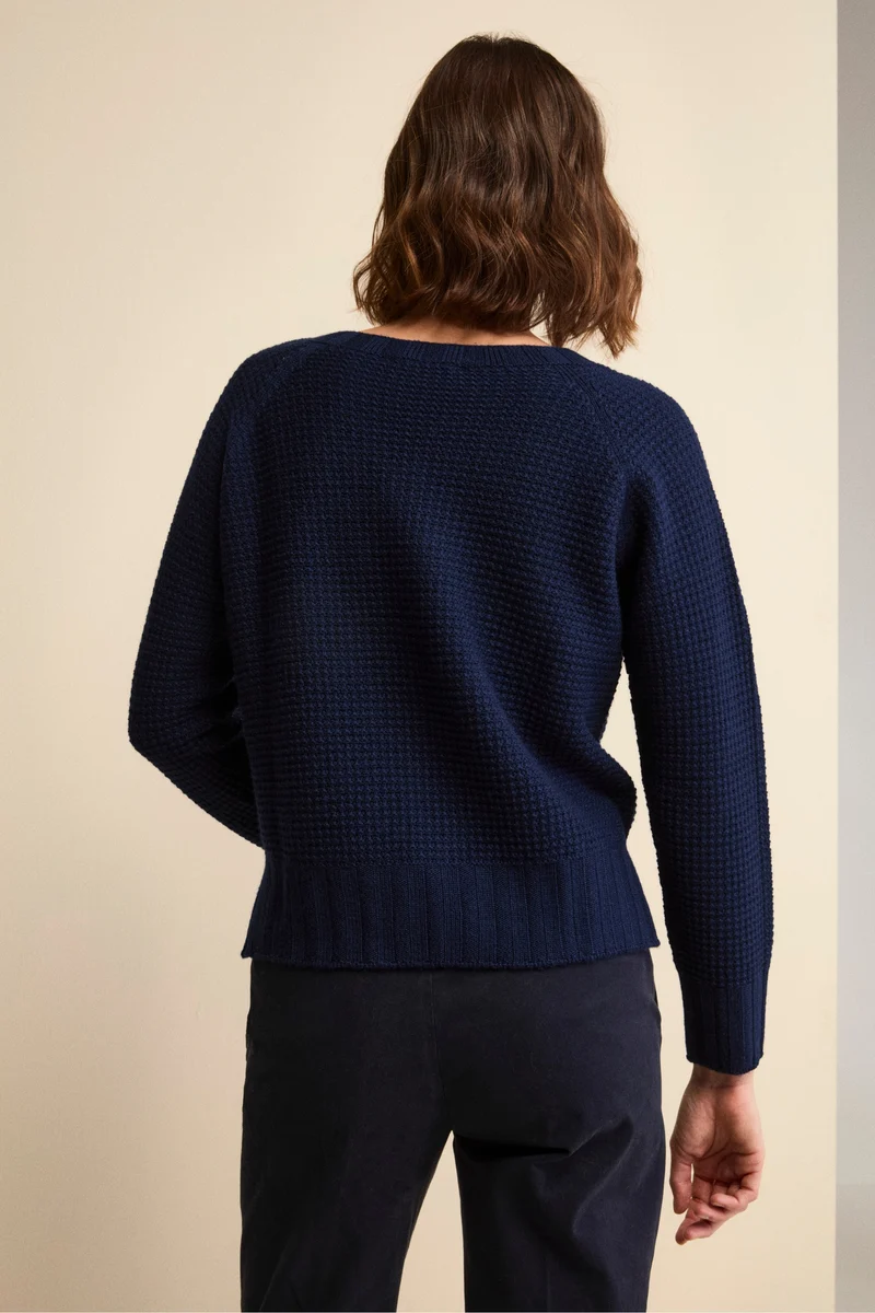 Maglia Scollo Barchetta in Lana Merino Lavorata - NAVY