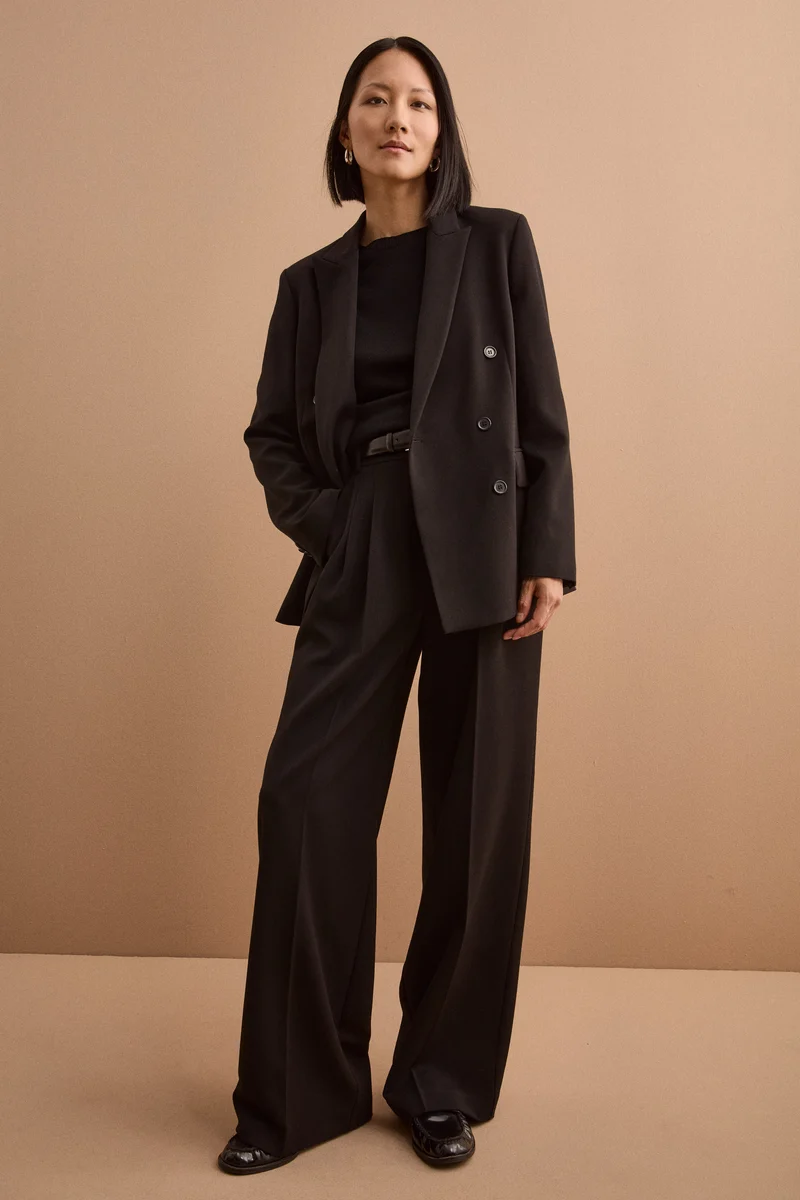 Blazer Doppiopetto Foderato Revers Punto Lancia - NERO