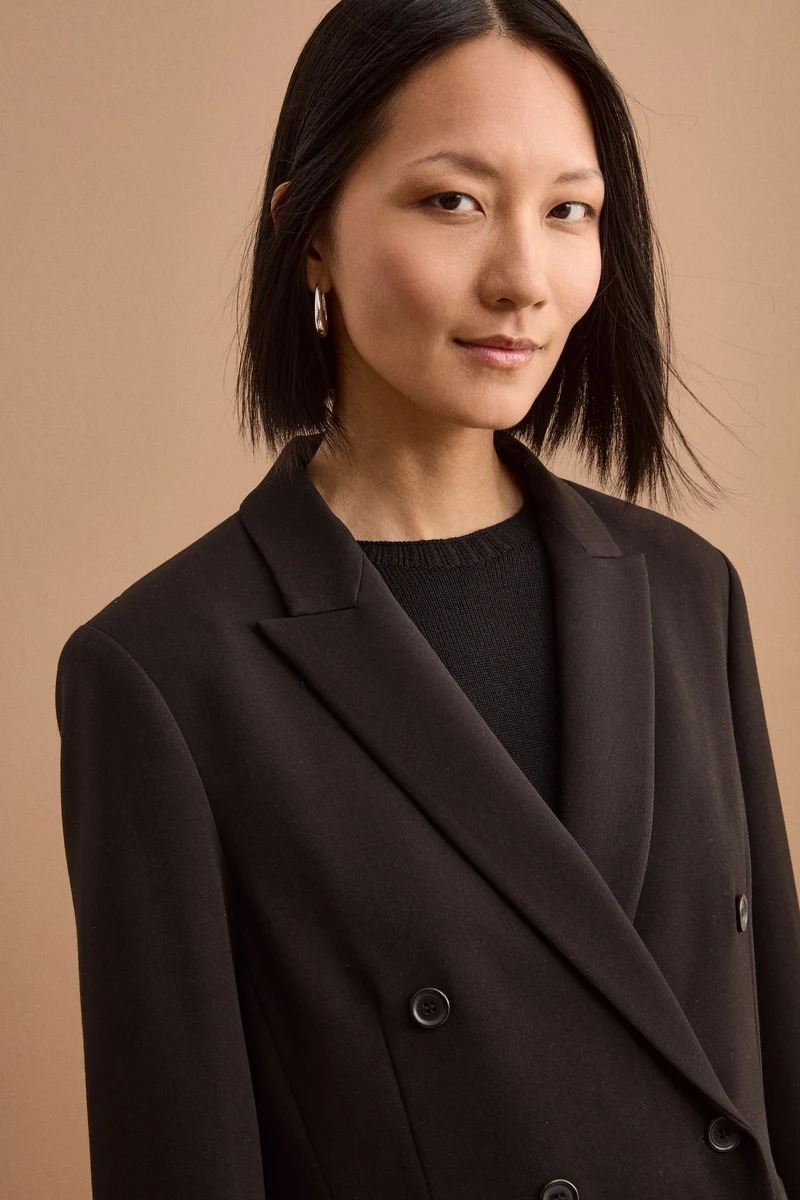 Blazer Doppiopetto Foderato Revers Punto Lancia - NERO