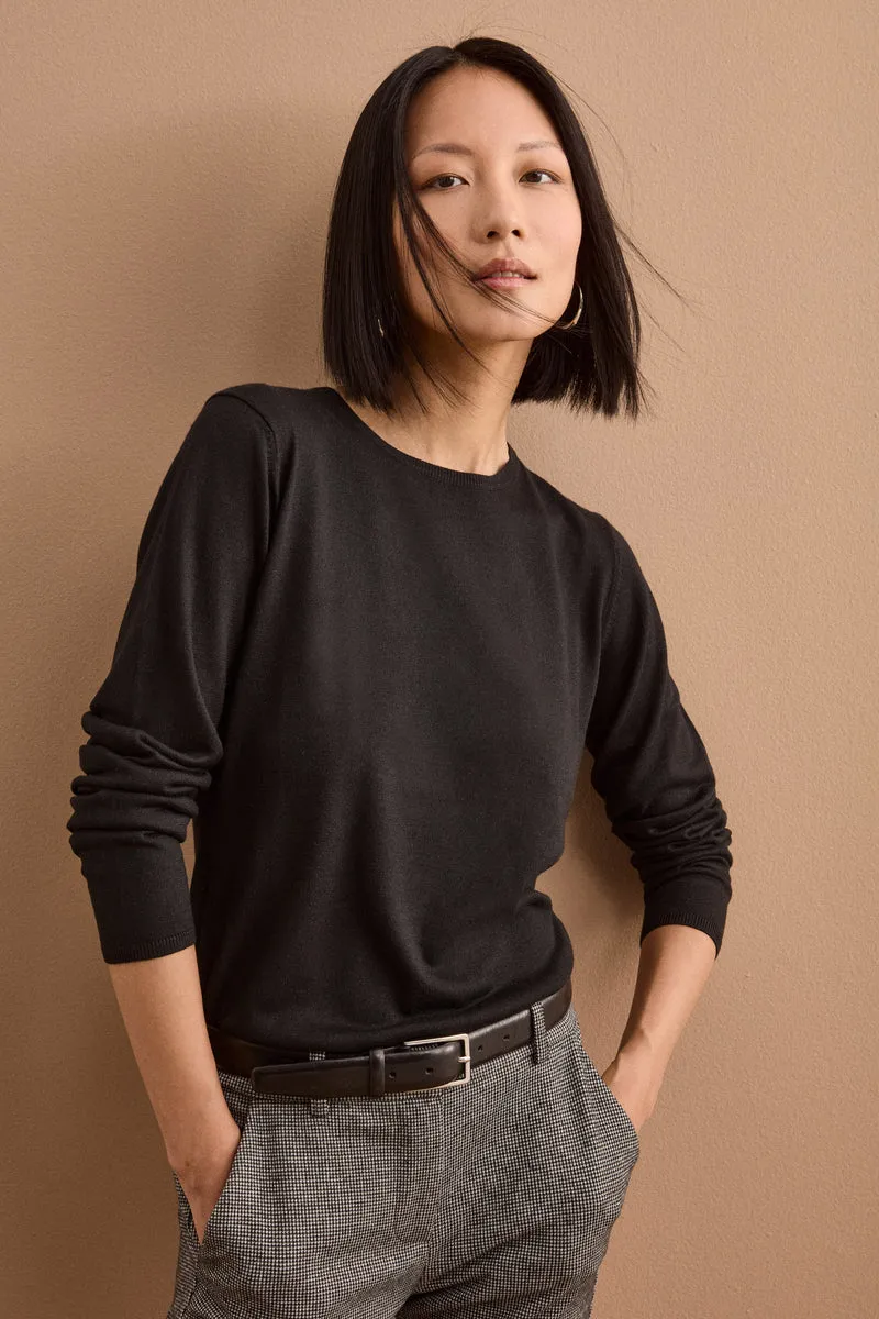 Maglia Girocollo in Seta e Cashmere - NERO