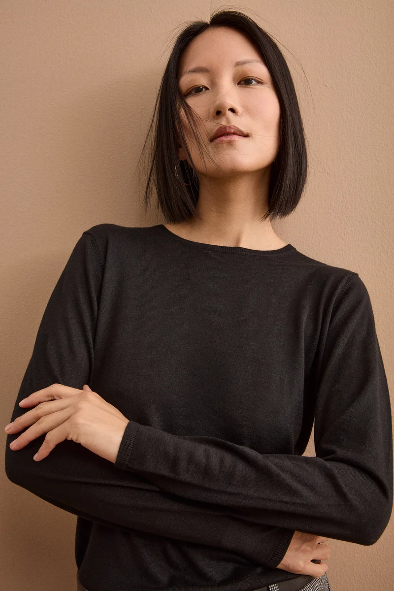 Maglia Girocollo in Seta e Cashmere - NERO