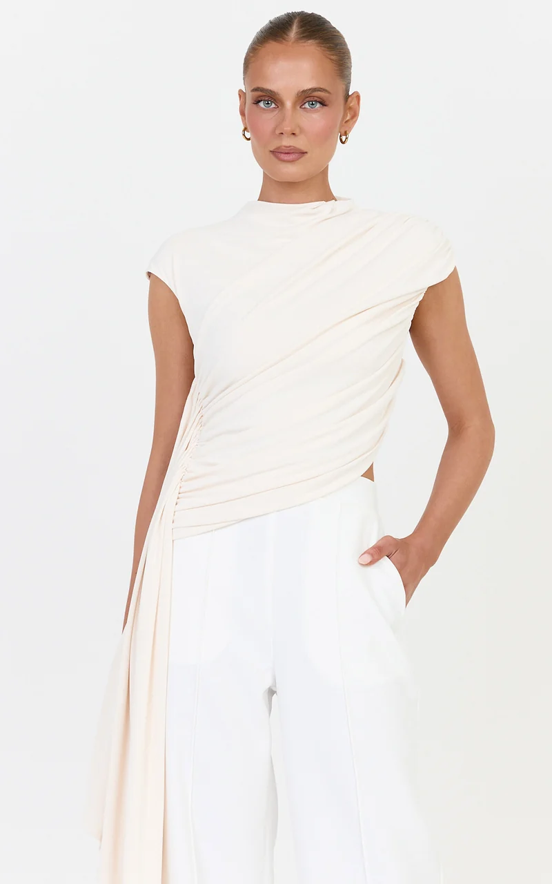 Helena Top - Jersey Drape Scarf Top in Off White