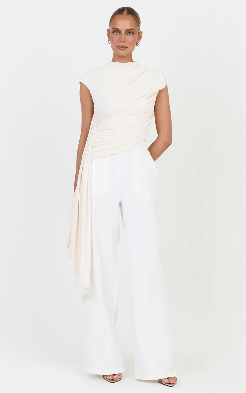 Helena Top - Jersey Drape Scarf Top in Off White