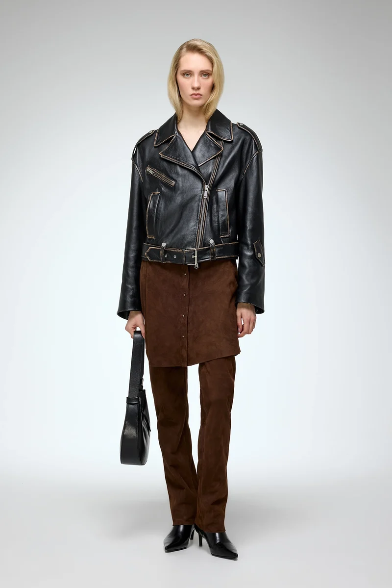 Anya – Dunkelbraune Lederjacke