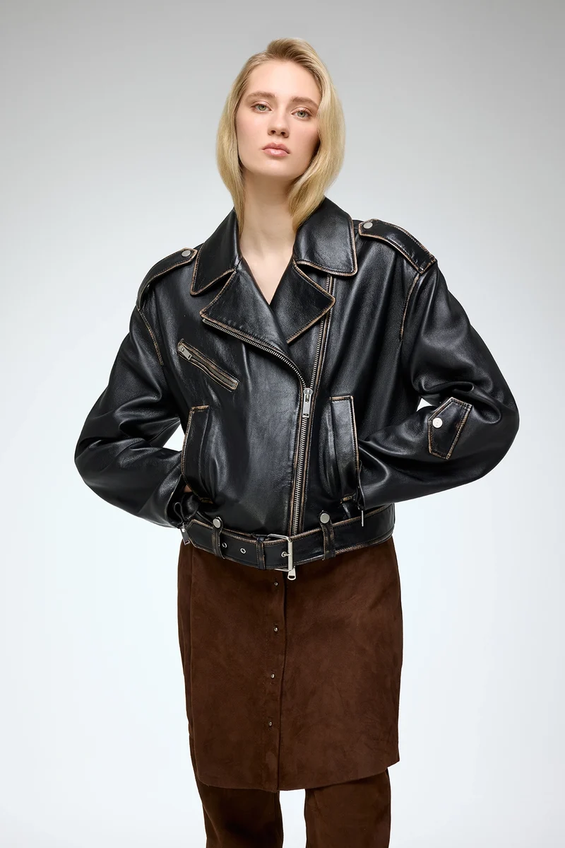 Anya – Dunkelbraune Lederjacke