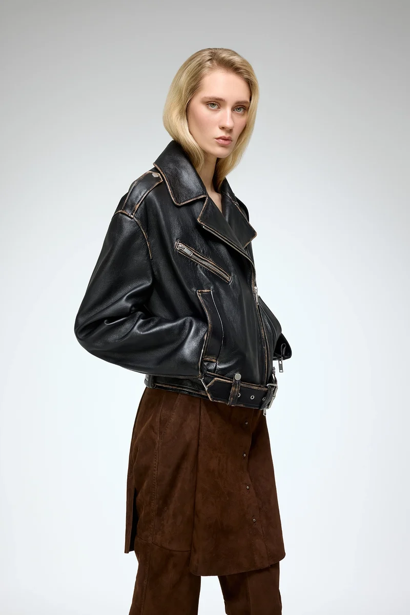 Anya – Dunkelbraune Lederjacke
