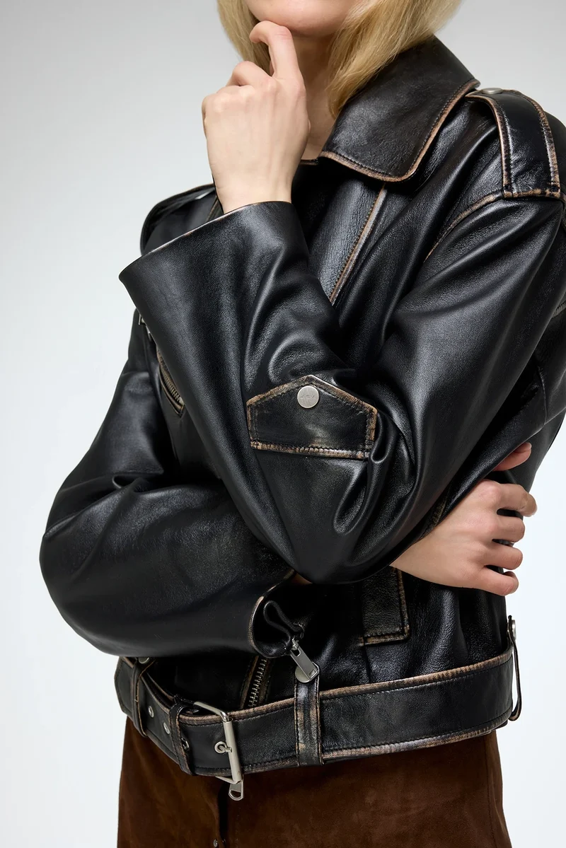 Anya – Dunkelbraune Lederjacke