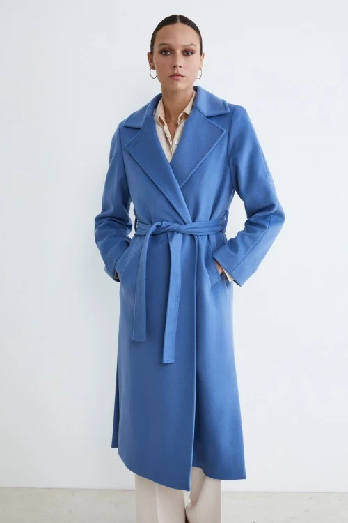 Cappotto lungo in lana e cashmere - AZZURRO