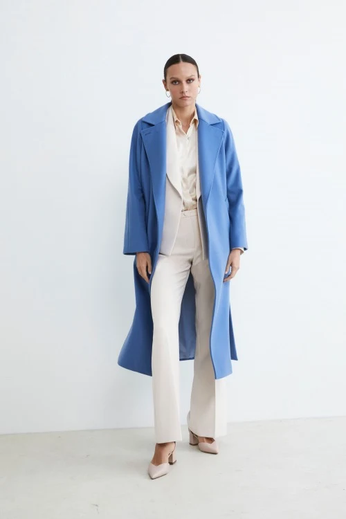 Cappotto lungo in lana e cashmere - AZZURRO