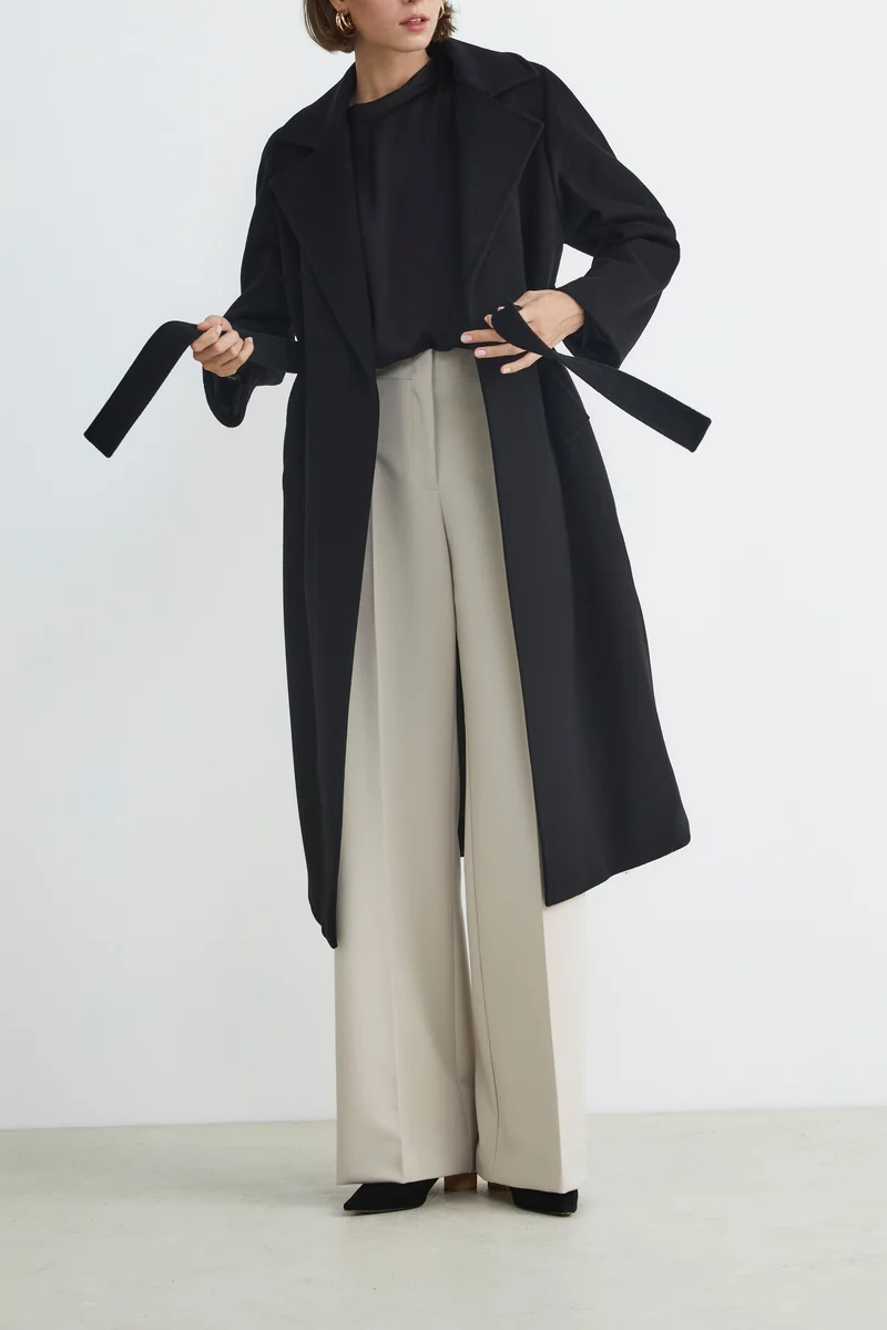 Cappotto lungo in lana e cashmere - NERO