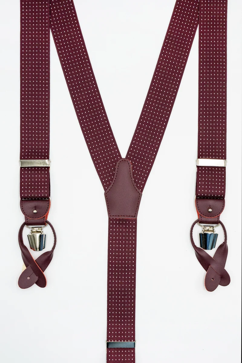 Bretelle Elasticizzate con Clip e Asole in Pelle - POIS fondo BORDEAUX