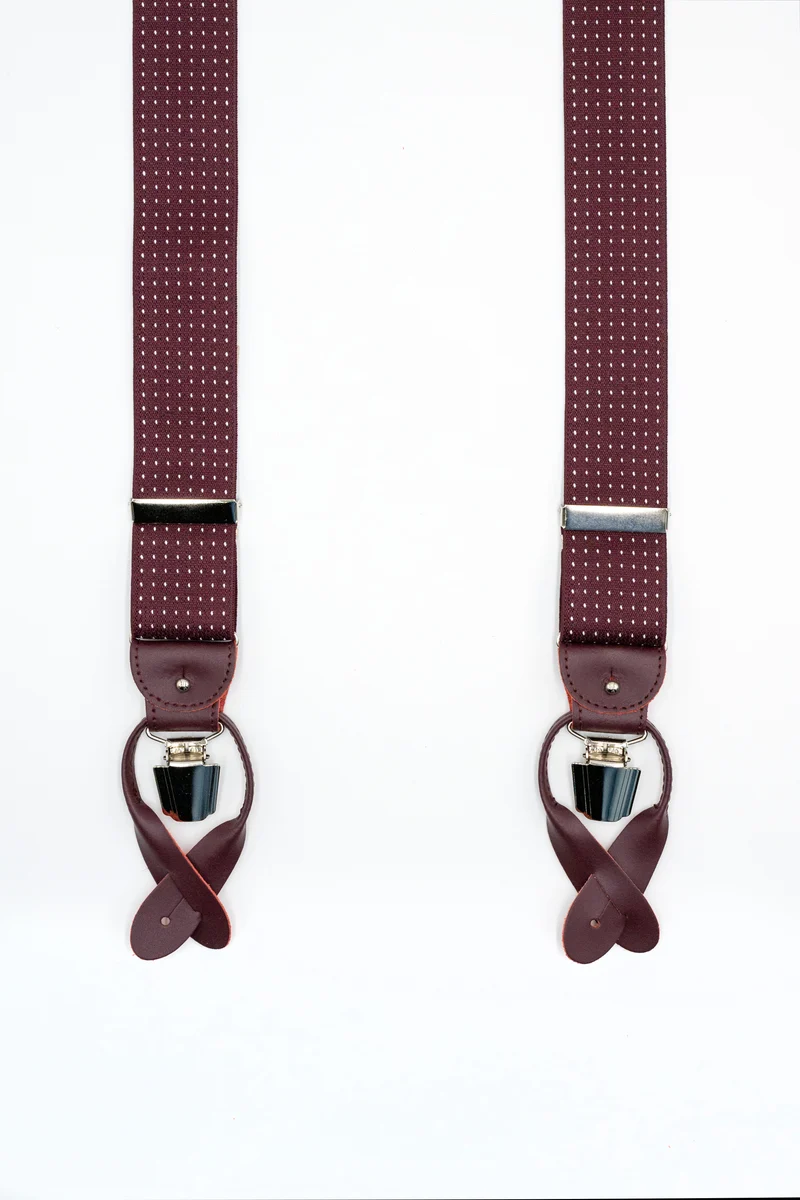 Bretelle Elasticizzate con Clip e Asole in Pelle - POIS fondo BORDEAUX