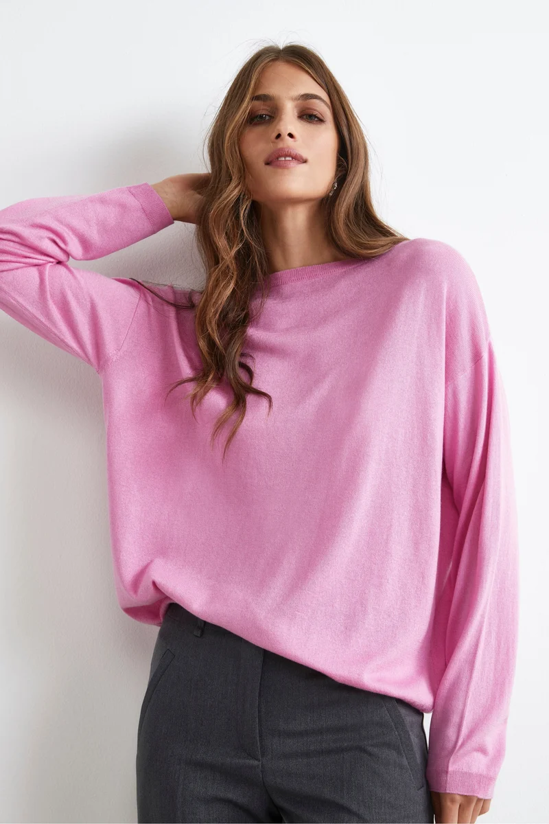 Pullover Extrafine in Seta e Cashmere - ROSA