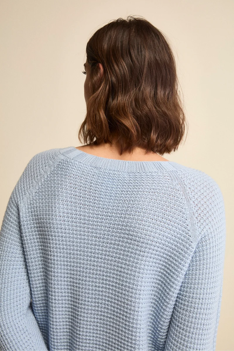 Maglia Scollo Barchetta in Lana Merino Lavorata - AZZURRO