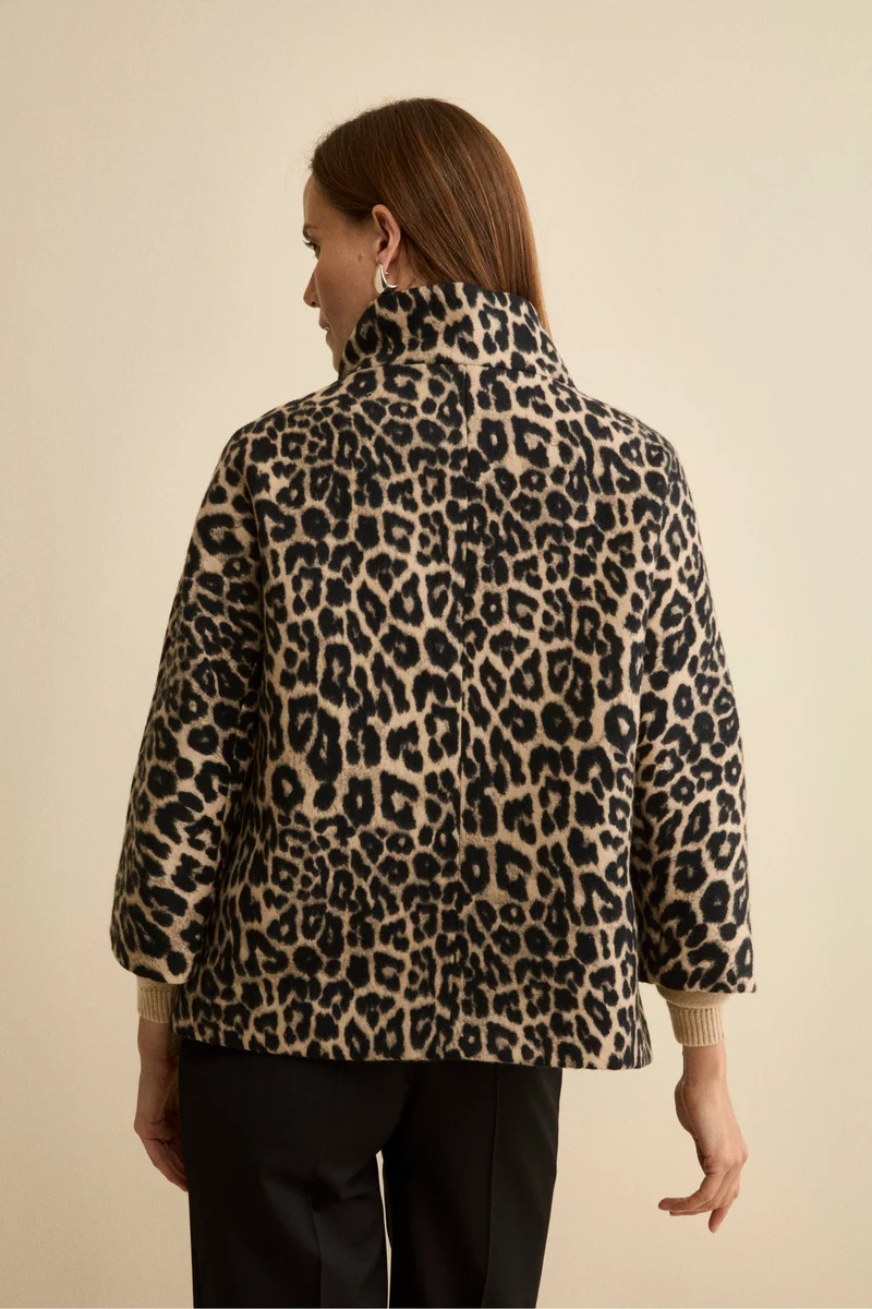 Cappotto Corto Svasato in Fantasia Animalier - MACULATO MORO
