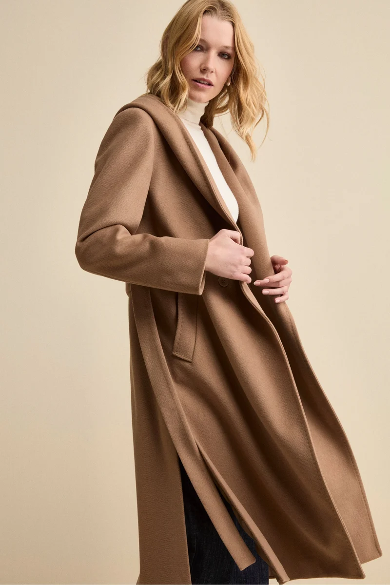 Cappotto Lungo con Cintura e Cappuccio - CAMMELLO