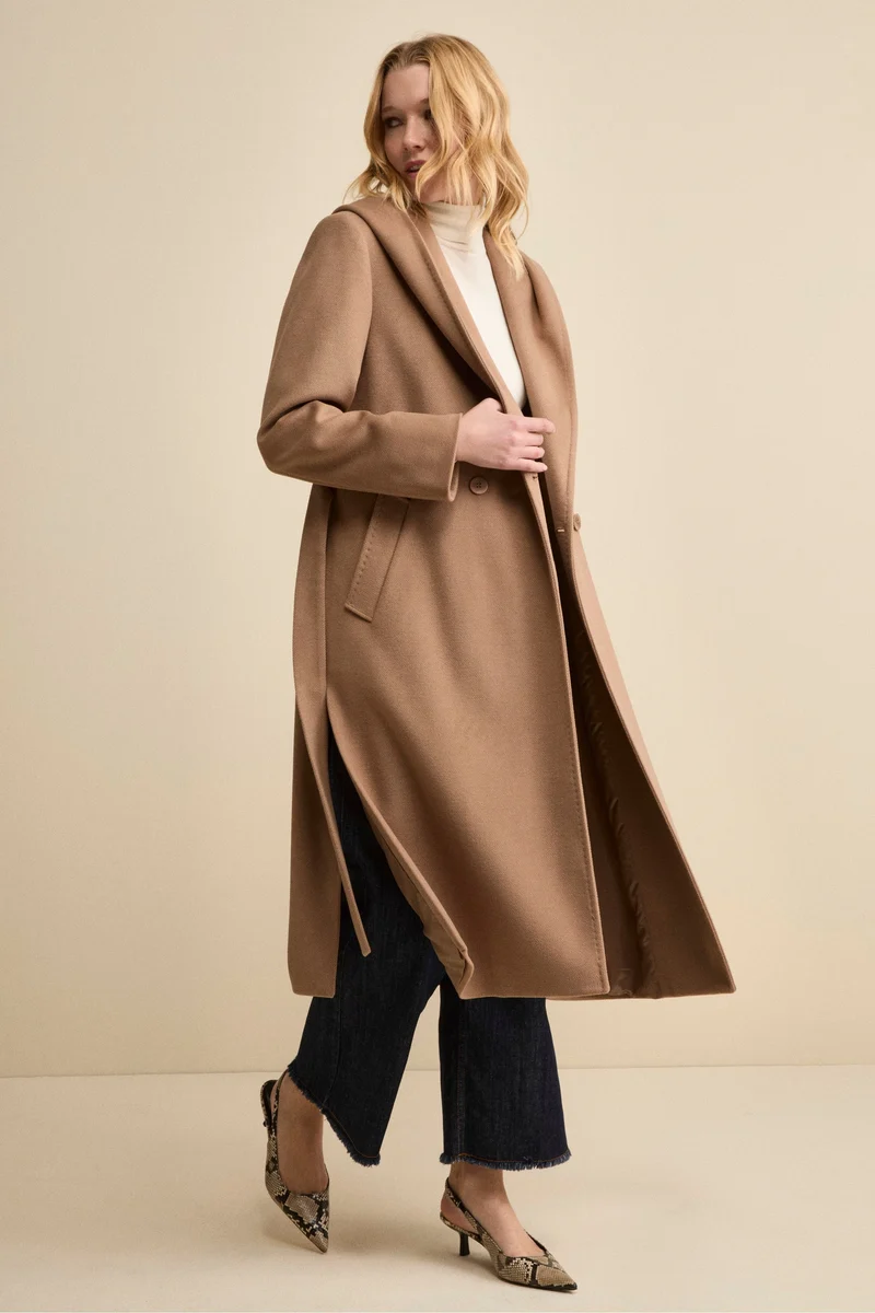 Cappotto Lungo con Cintura e Cappuccio - CAMMELLO